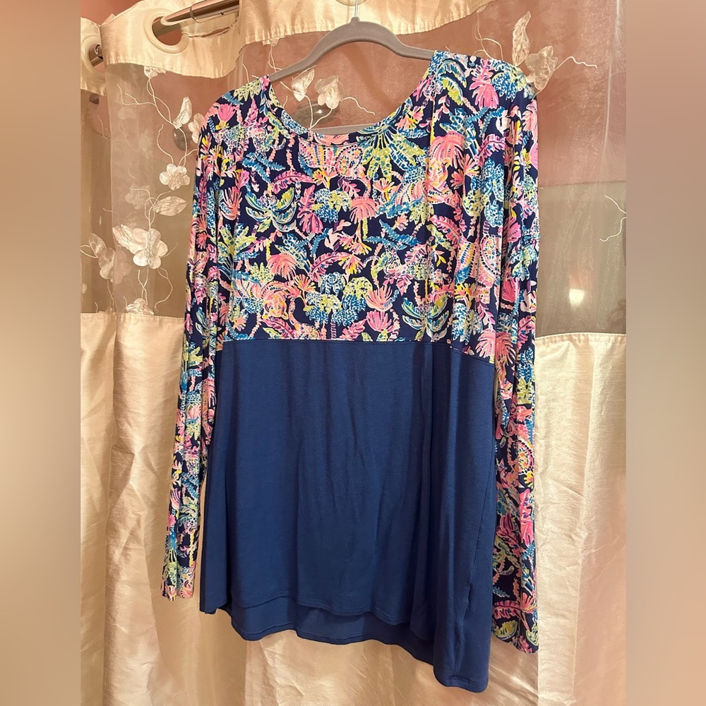 Lilly Pulitzer Finn Top Oyster Bay Navy Seen and Herd Sz XL VGUC / GUC